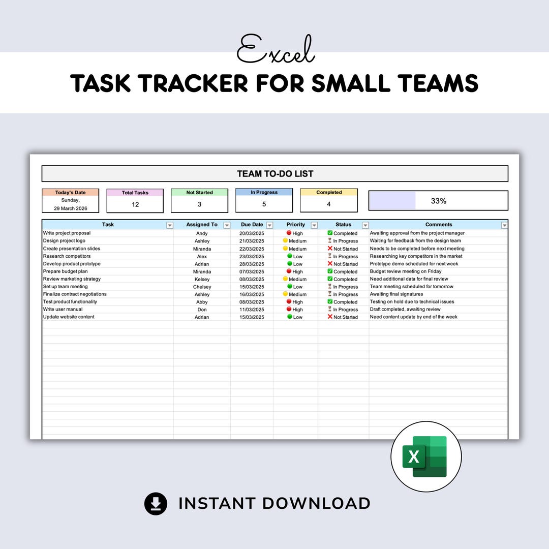 Smooth Tracking Task Excel to Do List for Small Teams: Task Tracker With Dashboard & Stats ...