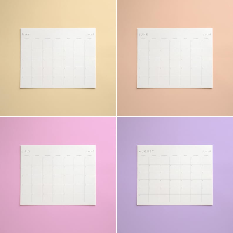 Printable 2026 calendar with both Monday and Sunday start options shown side by side for flexible planning preferences