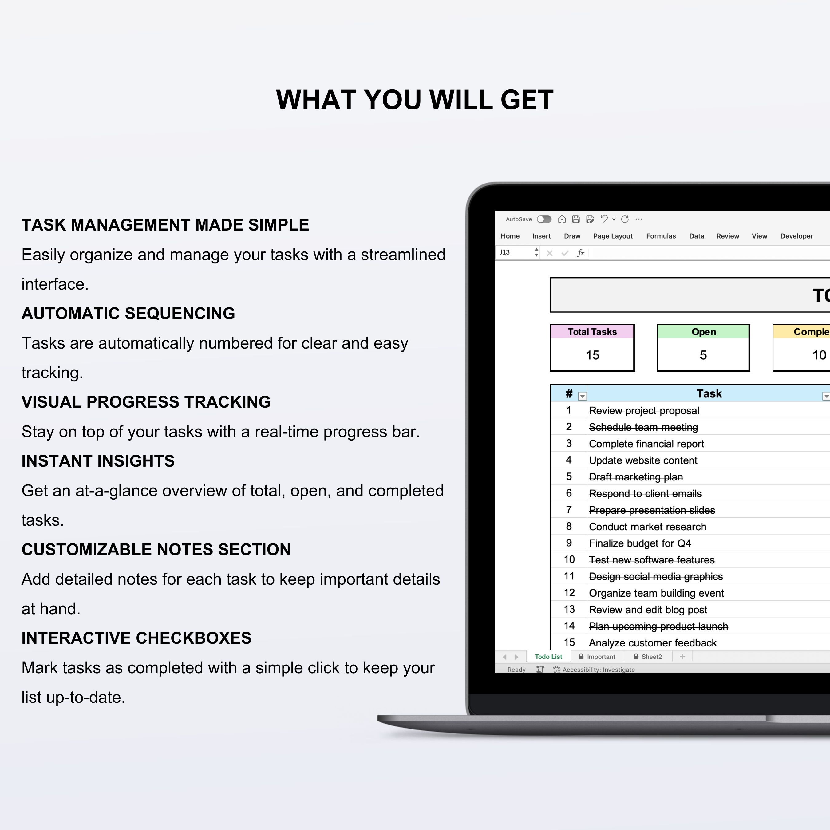 To Do List Excel Template: Simple Task Tracker With Checkboxes (digital ...