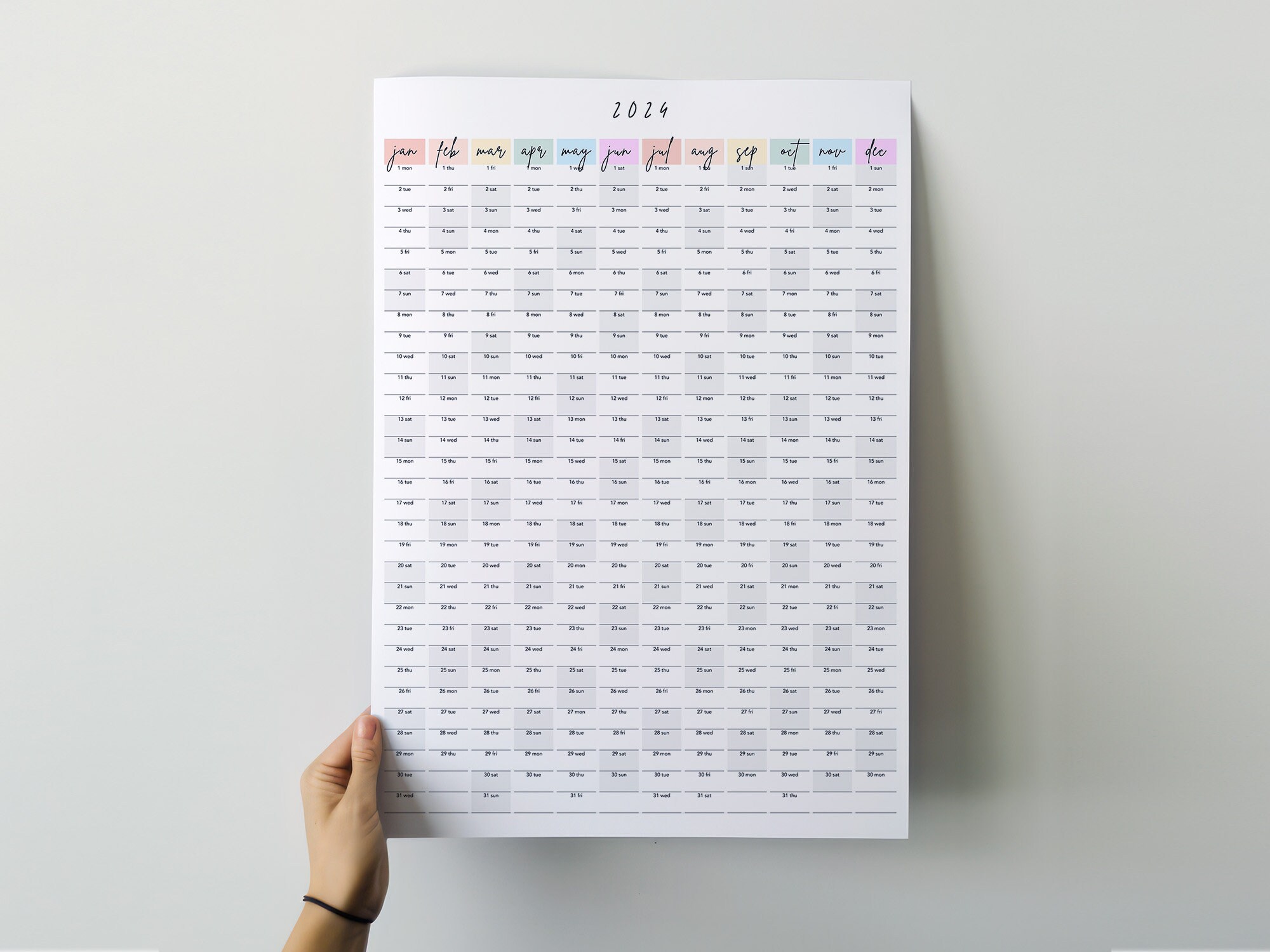 Wall Planner 2024 PDF Printable Large Wall Calendar 2024 Rainbow Colors ...