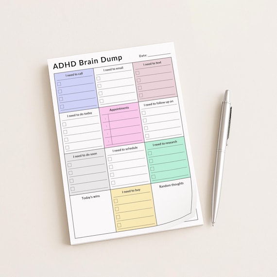 ADHD Daily Planner Pad: Color-Coded Sticky Notes (4x6", 50 Sheets)