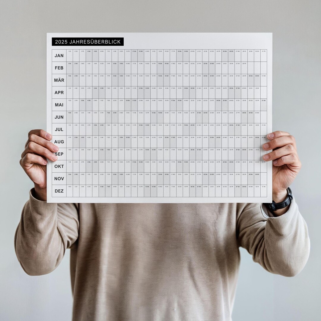 Jahreskalender 2025 Zum Ausdrucken, Großer Wandplaner PDF, A0 A1 A2 A3