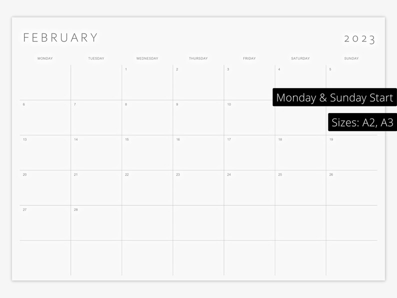 Printable Wall Calendar 2023 Minimalist Calendar 2023 Desk Etsy