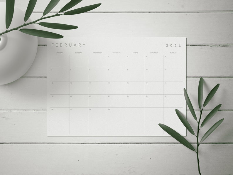 2024 Minimalist Calendar Printable Monthly Planner 2024 A4, Letter, A3