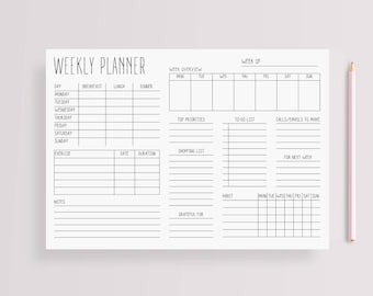 Planejador semanal minimalista para imprimir: A4, Carta (Download em PDF)