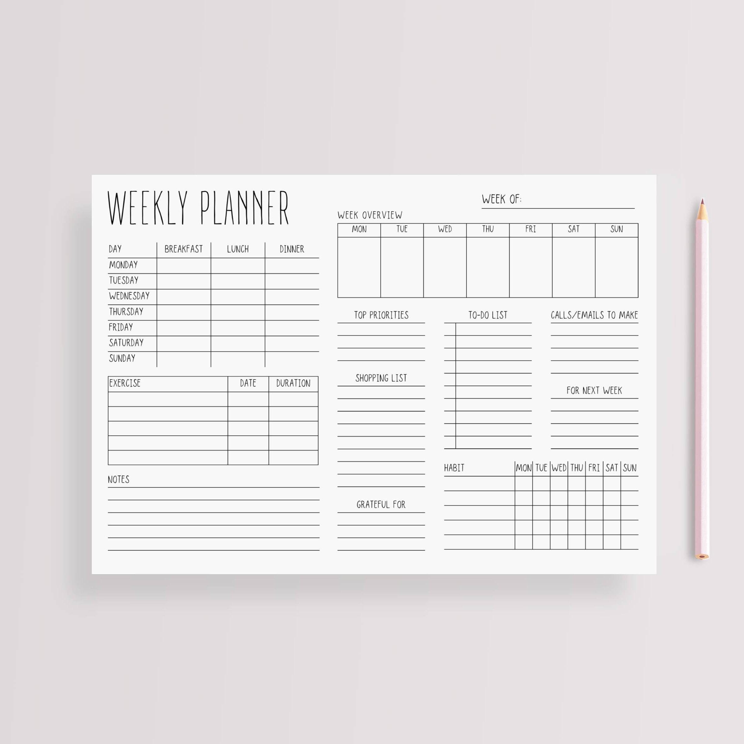 Minimalist Weekly Planner Printable: A4, US Letter (PDF Download ...