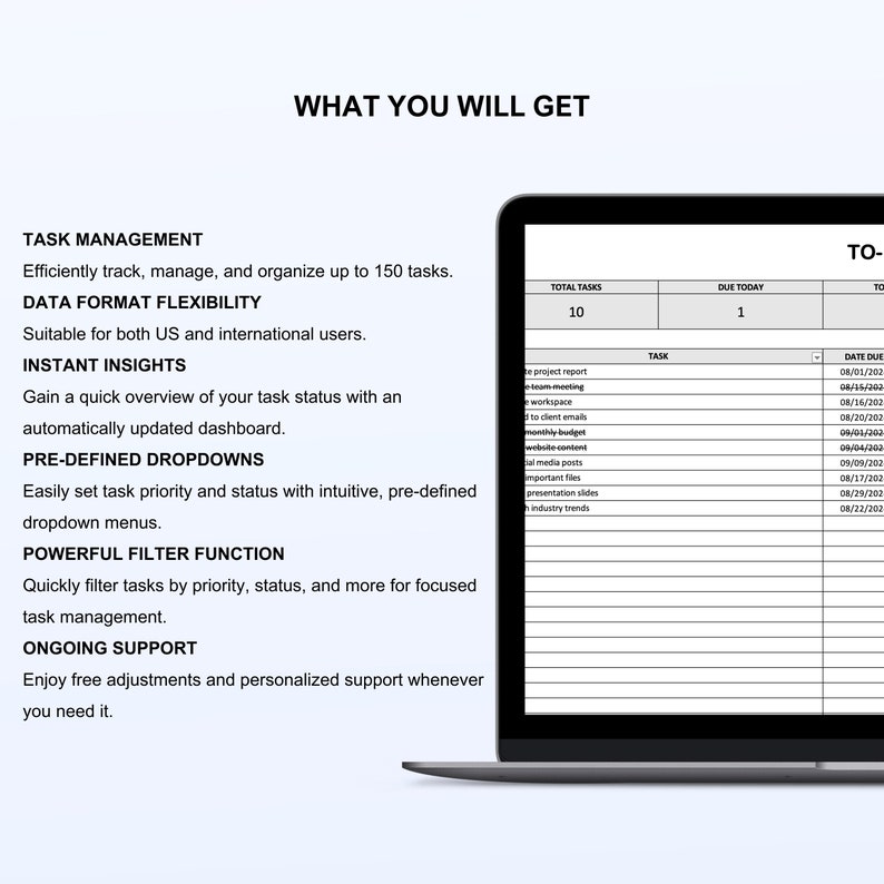 Simple Excel To-do List Template: Digital Task Tracker (digital ...