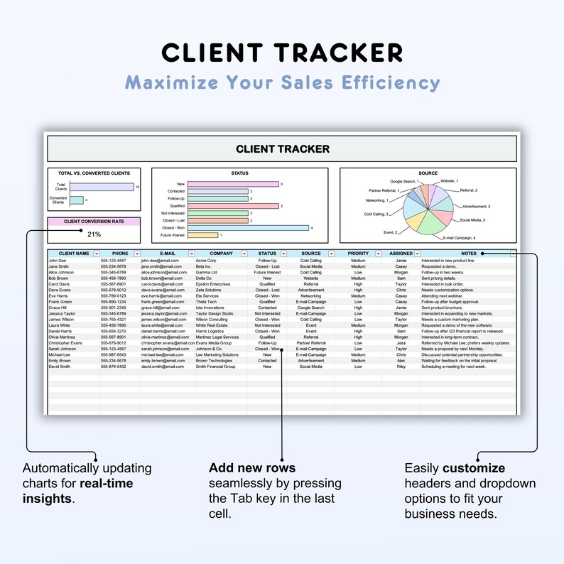 Client Tracker Excel: Small Business CRM, Sales Tracker (digital ...