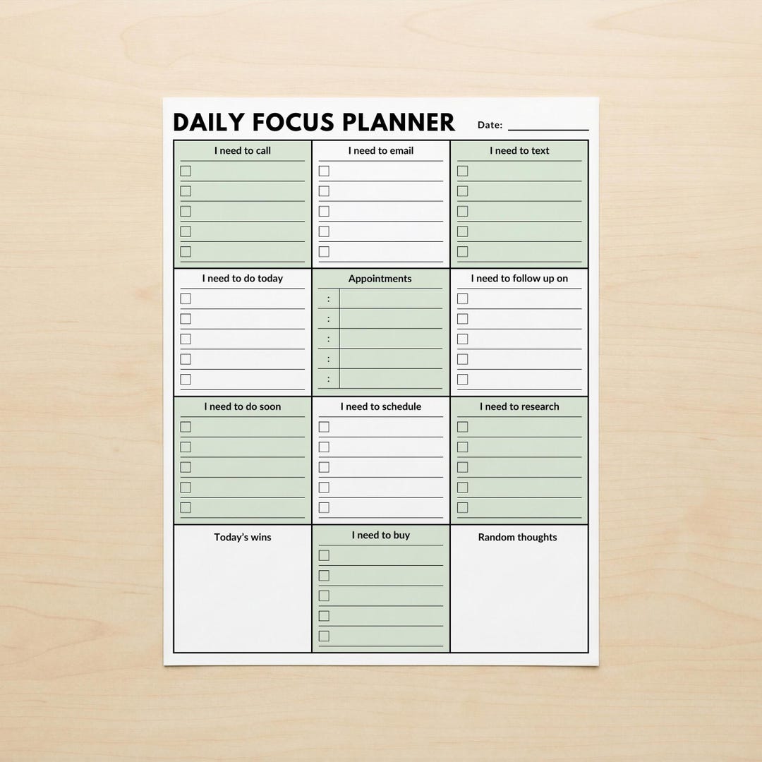 Daily Focus Lettering Daily Focus Planner Printable PDF, A4 & US Letter, Task Organizer Page ...