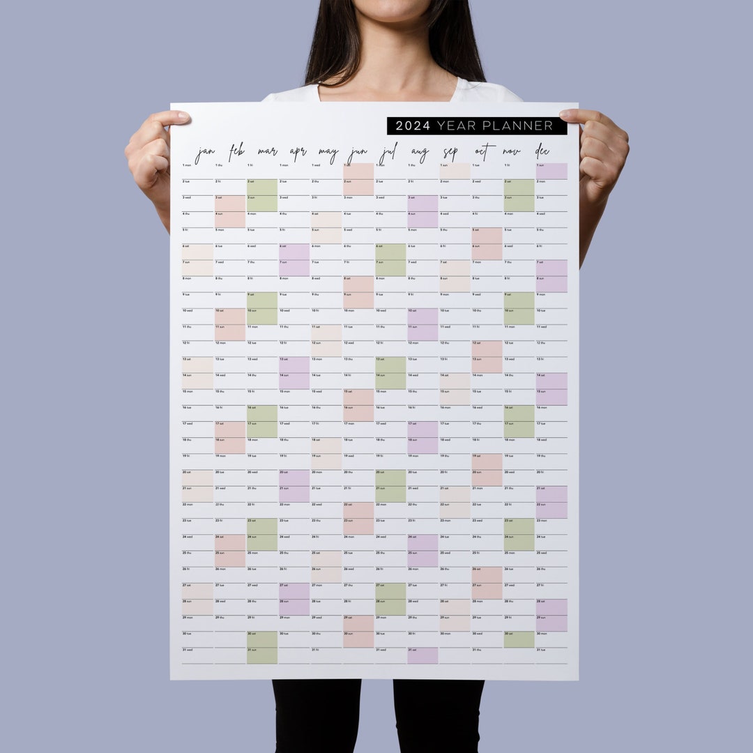 2024 Wall Planner Printable PDF Large Yearly Calendar Instant Download ...