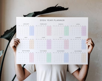 2026 Year Planner Printable, Year at a Glance Large Wall Calendar, Instant Download