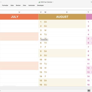 Close-up of 2026 Google Sheets calendar showing color-coded months, editable cells, and organized yearly overview