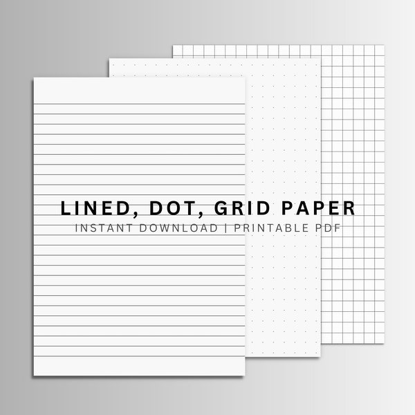 Notebook Paper Pack 108 Templates Printable | Lined, Dot & Grid Paper for Note Taking | A4, A5, Letter, Half Letter | Digital Download PDF