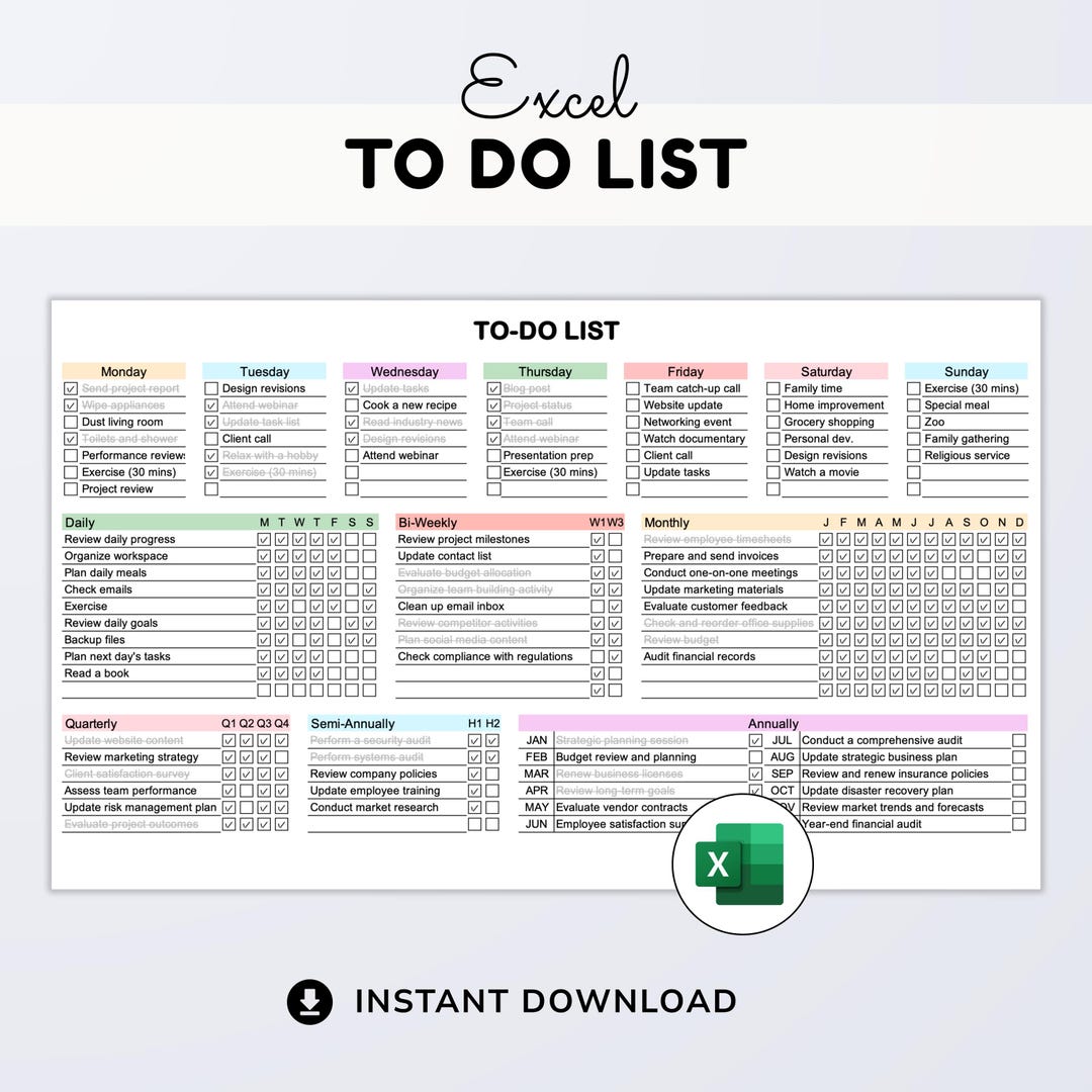 Excel to Do List Template: Daily Weekly Monthly Task Tracker (digital ...