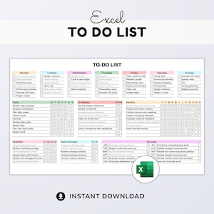 Excel To Do List Template: Daily Weekly Monthly Task Tracker (Digital Download)