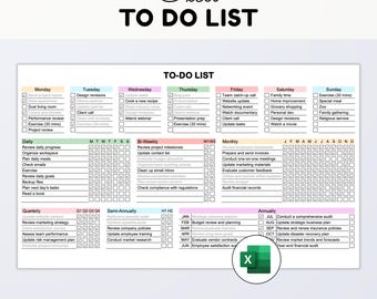 Excel To Do List Template: Täglich Wöchentlich Monatliche Aufgabenliste (Digitaler Download)