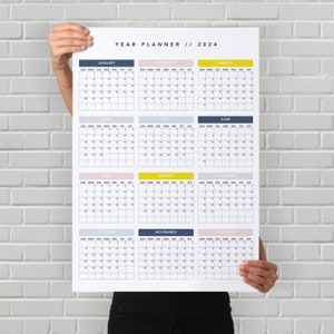 Large 2024 Wall Calendar 2024 Wall Planner Annual Calendar | 2024 Year Planner Vertical | A1, A2, 18x24, 24x36, 32x48 | Instant Download