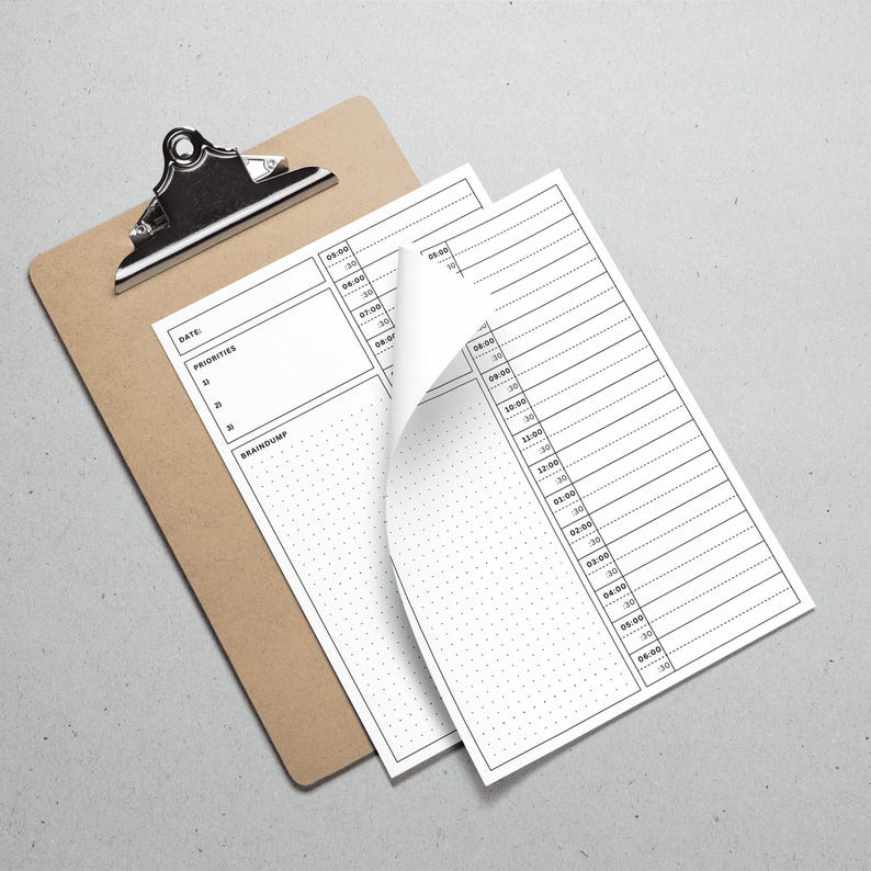Mockup of a printable digital daily planner, featuring timeboxing design elements with designated sections for daily agendas, schedules, and to-do lists for easy access.