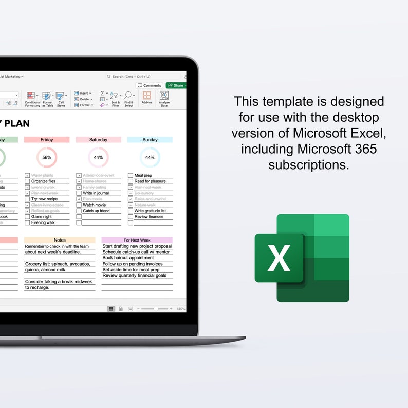 Weekly Planner Excel Template Task Tracker Daily Habit Tracker Todo