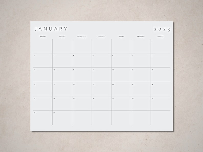 Printable Calendar 2023 Monthly Planner 2023 A3 A2 Wall Etsy