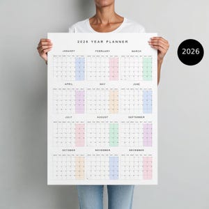 2026 Wall Calendar Poster | 2026 Year Planner | Vertical Full Year Layout | Monday Start | Year At A Glance | Large Year Calendar 2026