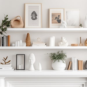 Virtual Background for Zoom and Teams Virtual Meetings | White Shelves and Fire Place Modern Living Room | Instant Download JPG