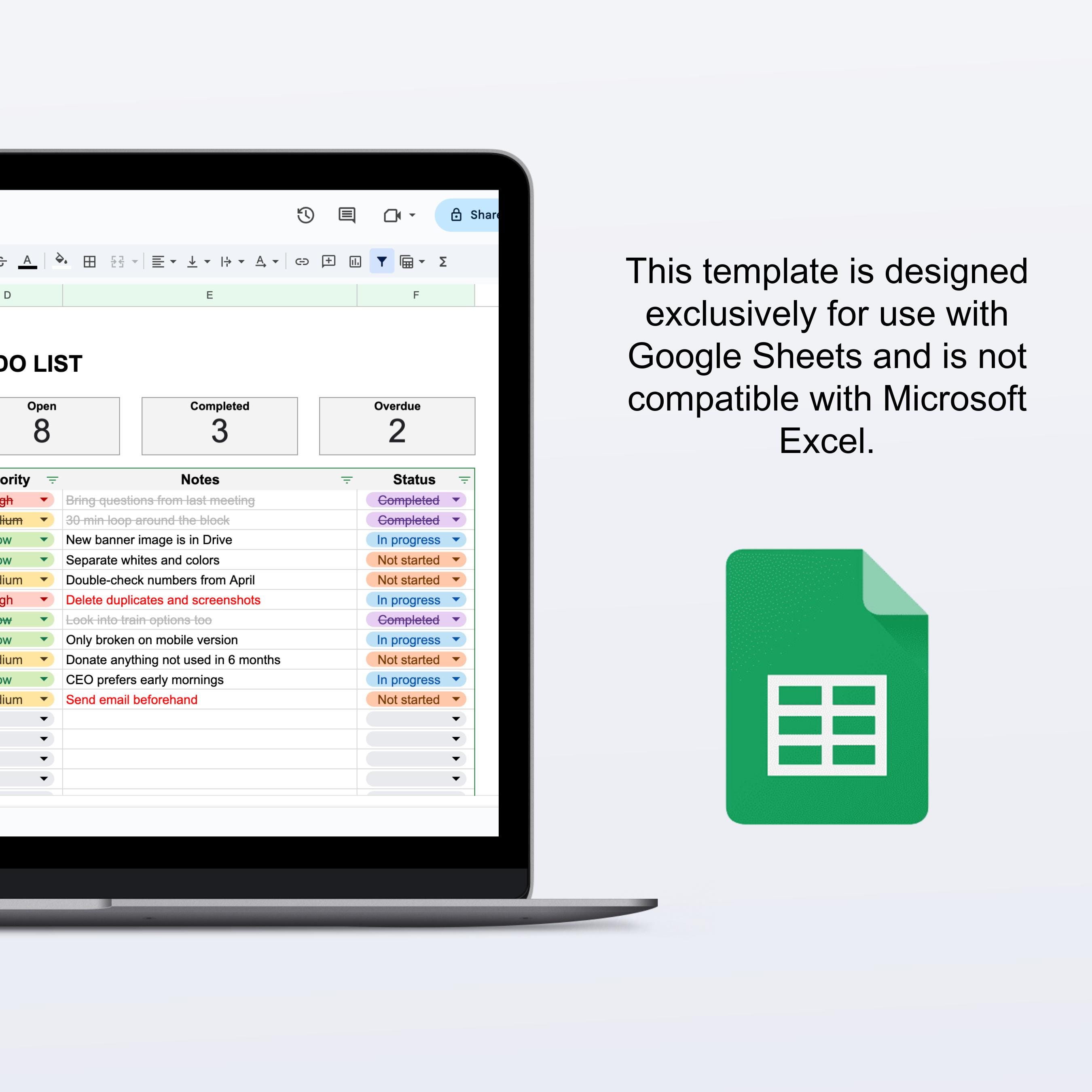 Simple to Do List Google Sheets: Digital Task Tracker, Spreadsheet ...