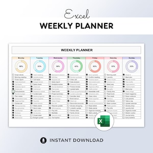 Wochenplaner mit Checklisten und Diagrammen (Sofortiger Digitaler Download)