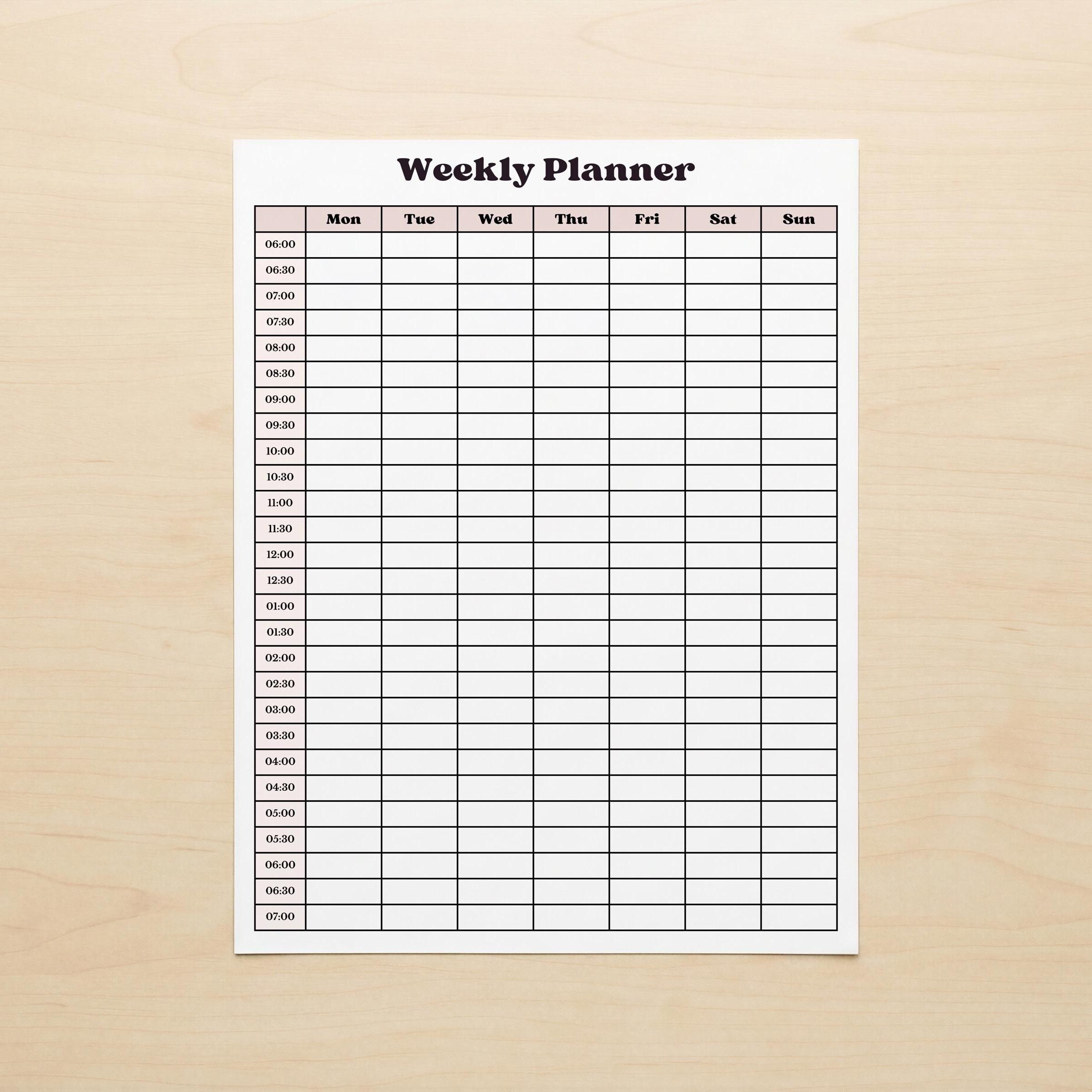 Weekly Planner PDF Half Hour Schedule | Printable Time Blocking Planner ...