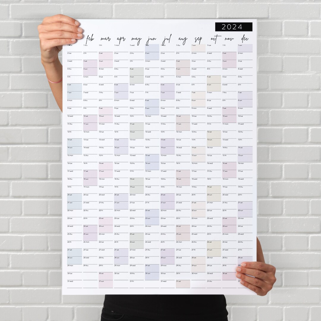 Large Wall Calendar 2024 PDF Printable Wall Planner Colourful Year ...