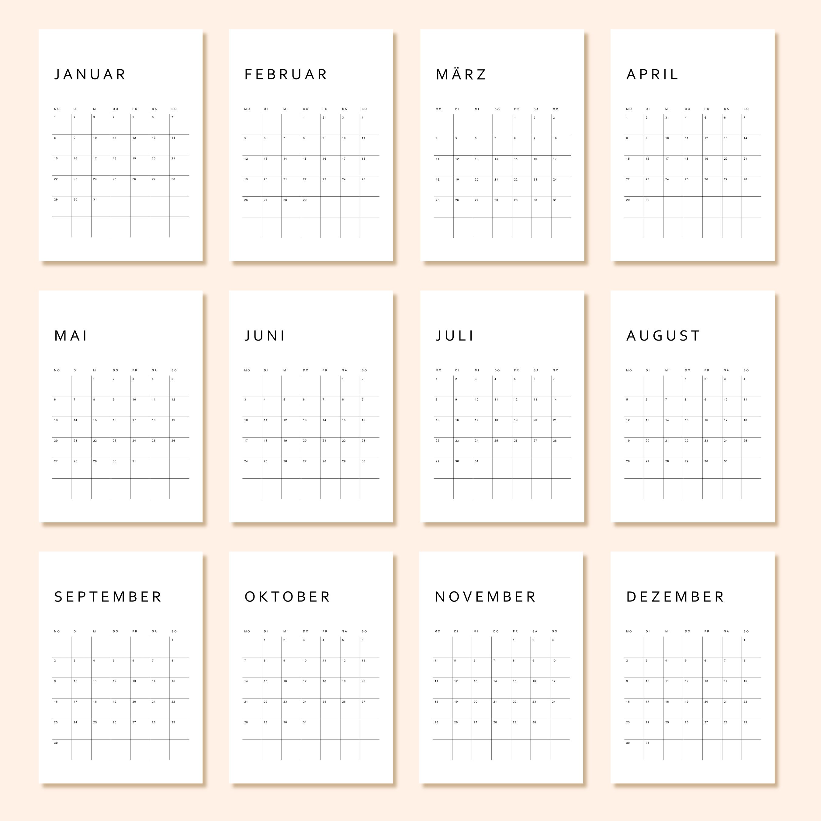 2024 Kalender Druckbar Deutsch 2024 Monatlicher Kalender Zum Ausdrucken