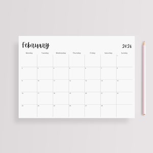 Monthly Planner 2026 Printable Calendar PDF (Digital Download), One Month Per Page