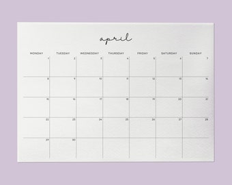 2024 Calendar Minimalist Printable Monthly Calendar 2024 Download PDF | A4, A3, Letter, Ledger | Monday & Sunday Start | Horizontal Calendar