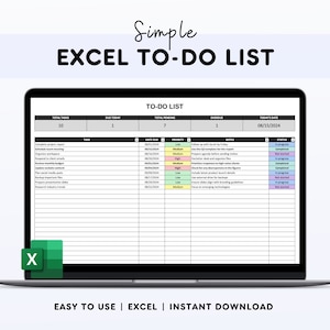Puede incluir: Una captura de pantalla de una computadora que muestra una plantilla de lista de tareas simple de Excel. La plantilla incluye columnas para la tarea, la fecha de vencimiento, la prioridad, las notas y el estado. La fecha actual es 08/15/2024.
