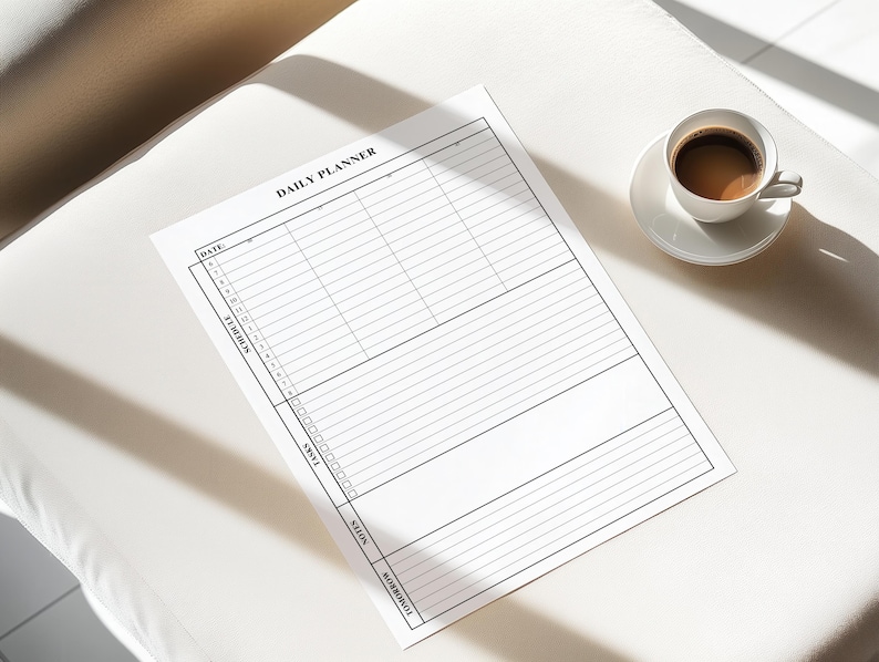 Minimalist digital daily planner PDF on a tablet, perfect for organizing your workday or personal projects.