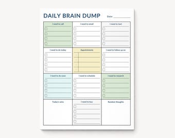 Daily Brain Dump Notepad: ADHD Mental Clarity Planner, 8.5x11 Tear-Off Sheets