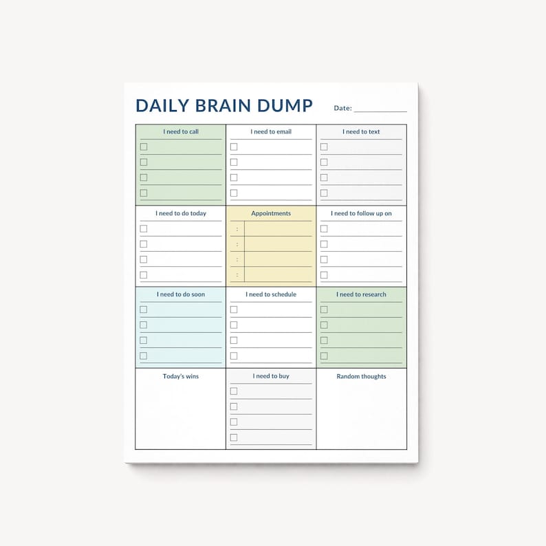 Daily Brain Dump Notepad: ADHD Mental Clarity Planner, 8.5x11 Tear-off ...