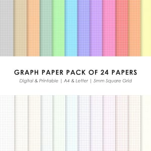 Digital Graph Paper | 24 Digital Notebook Paper Templates | Colored Graph Paper | Printable Paper for Note-Taking | 5 mm Grid | A4 & Letter