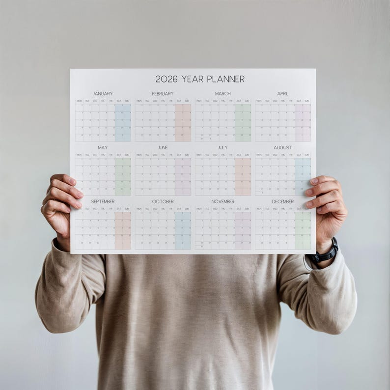 2026 Horizontal Wall Calendar Large Yearly Planner, Monday Start - Etsy
