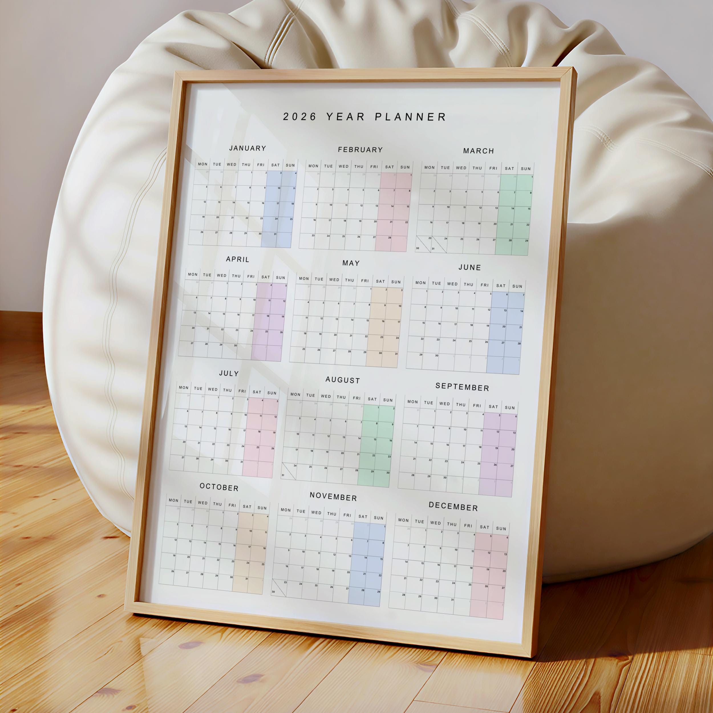 Calendario de pared 2026: Diseño en tonos pastel (PDF y PNG) - Etsy España