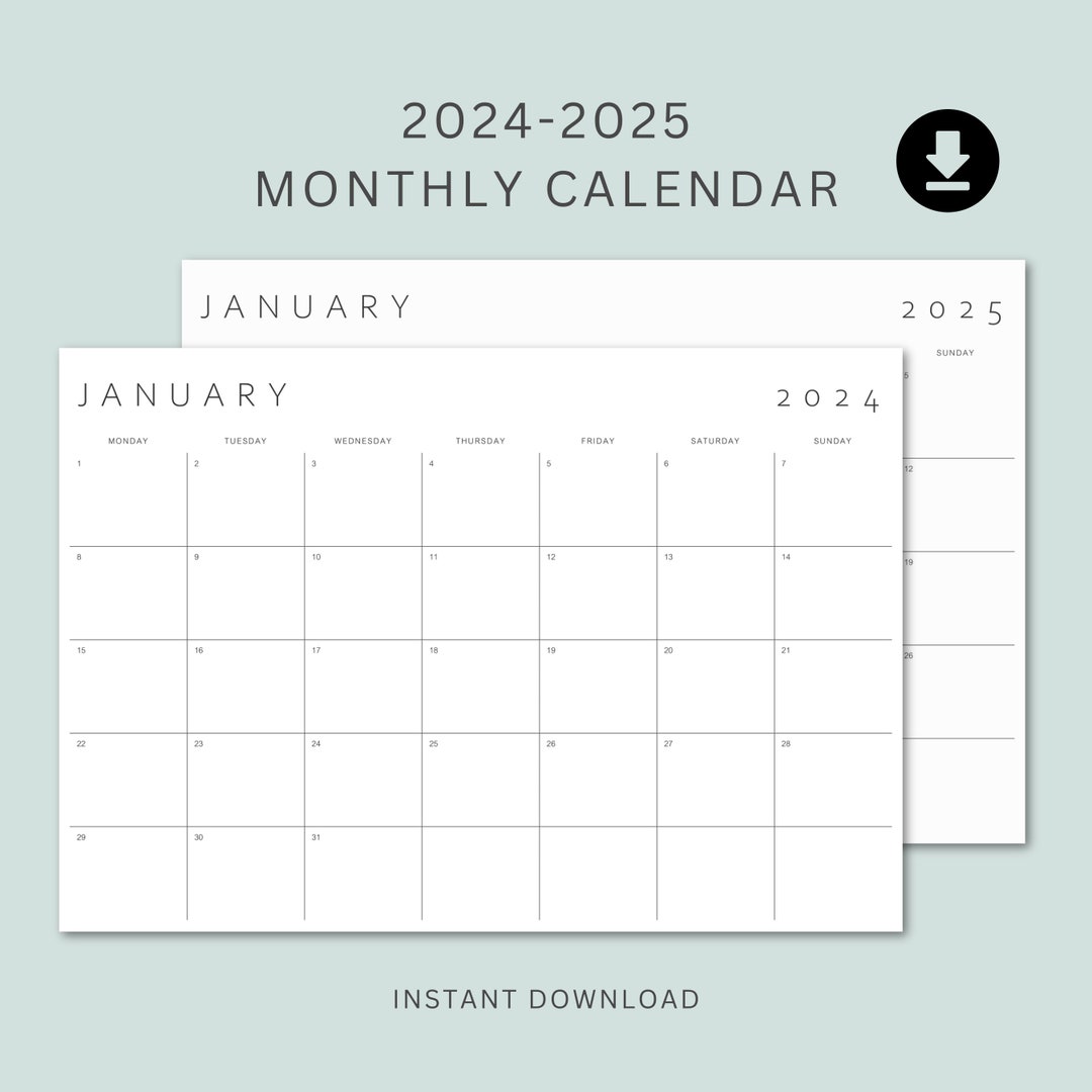 Minimalist Monthly Calendar 20242025 Printable Monthly Planner
