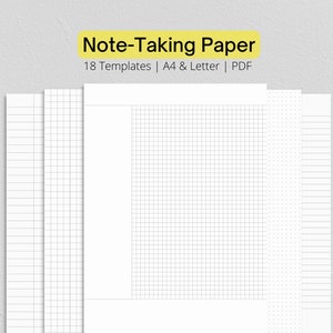Pacchetto di fogli di appunti stampabili, fogli di carta a righe con griglia a punti, 18 modelli diversi, appunti Cornell, modelli di planner stampabili, A4 e Letter