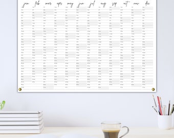 Calendario da parete grande 2024 Scarica il pianificatore da parete stampabile PDF Calendario annuale in bianco e nero 2024 Pianificatore annuale Anno orizzontale in sintesi