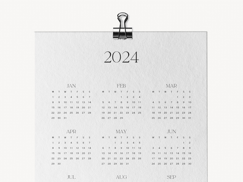 Printable 2024 Year Calendar PDF Minimalist Year Overview 2024 Etsy