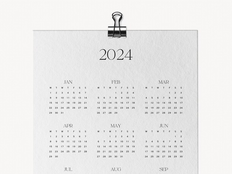 Printable 2024 year calendar pdf minimalist year overview 2024 etsy m xico