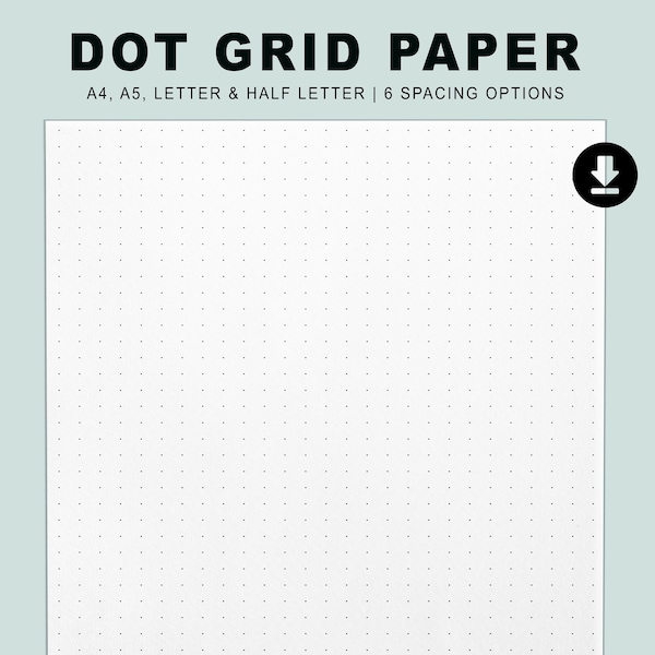 Dot Grid Papier Bündel Printable | Sofortiger Download PDF | A4, A5, Letter, Half Letter | Gepunktetes Papier | 5mm, 6mm, 7mm, 8mm, 9mm & 10mm Gitternetz