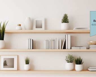 Modern Home Office Virtual Background: Minimalist Shelves & Plants (JPG)