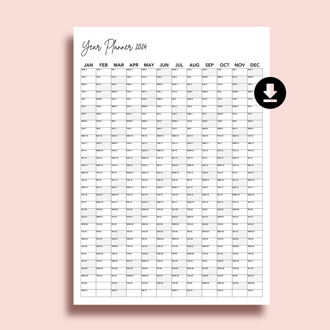 Large 2024 Wall Calendar Black & White Annual Planner Year Calendar A1