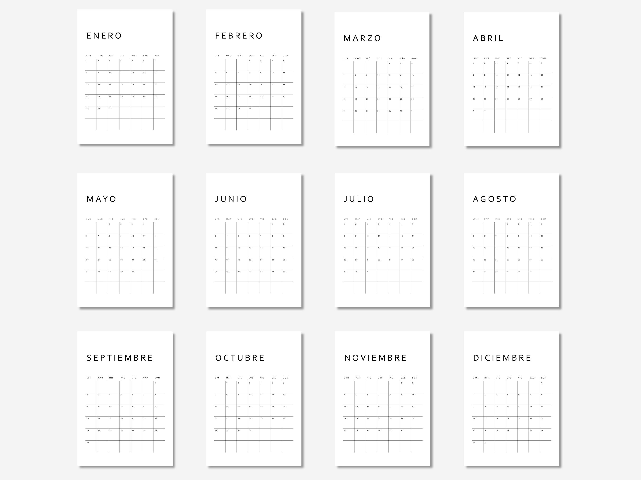 2024 Calendar Imprimible Calendar in Spanish Language Español 2024 Todos Los Meses A4, A3
