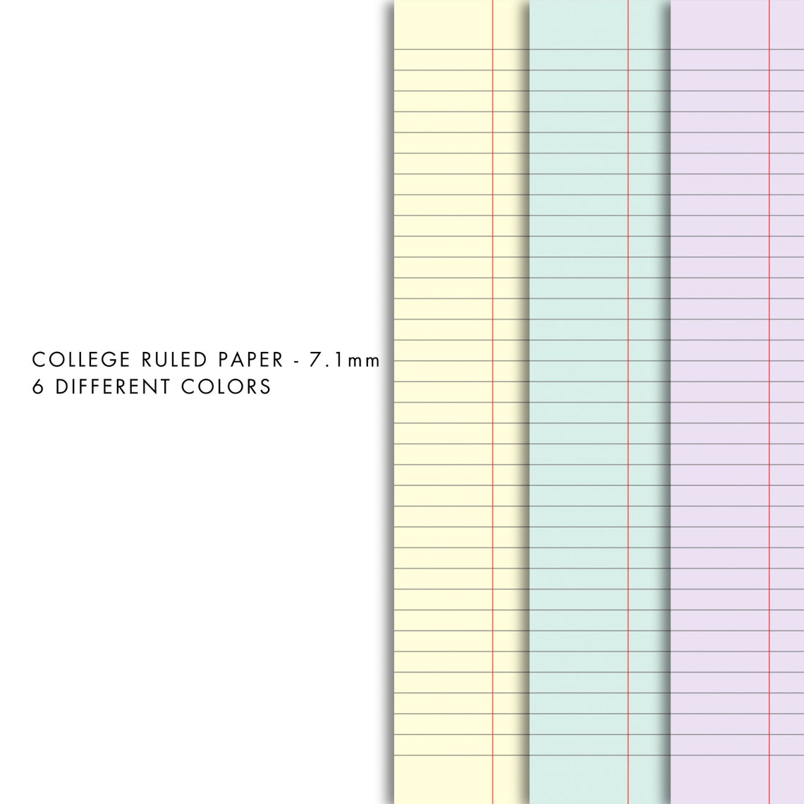 Colorful Digital Notebook Paper: College Ruled A4 & Letter (PDF) - Etsy